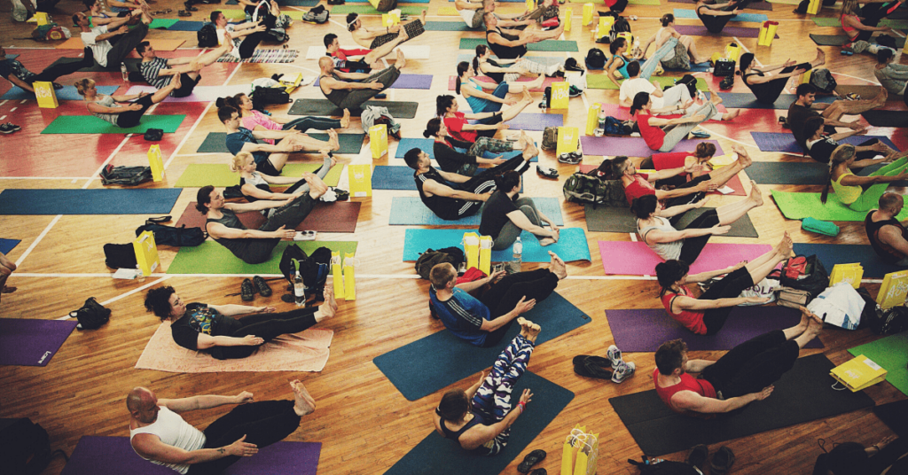 large group in a fitness class large group in a fitness class